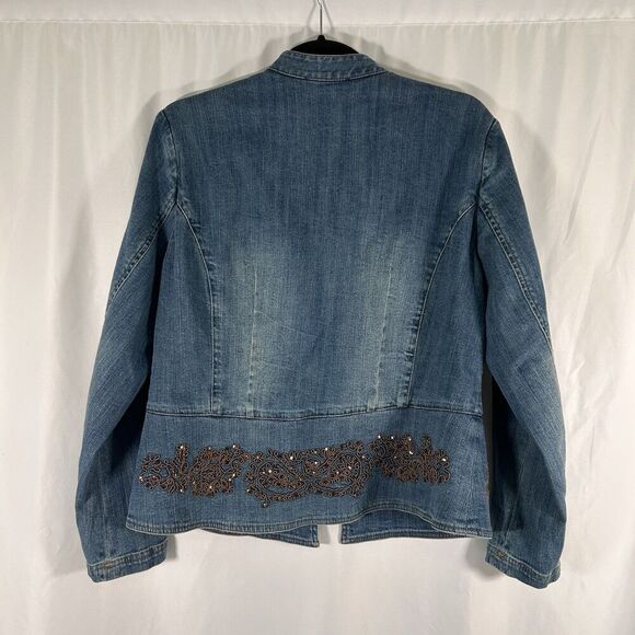 Coldwater Creek Denim Jacket Women's Medium Petite Button Up Sequin Cotton Blend - Picture 6 of 8